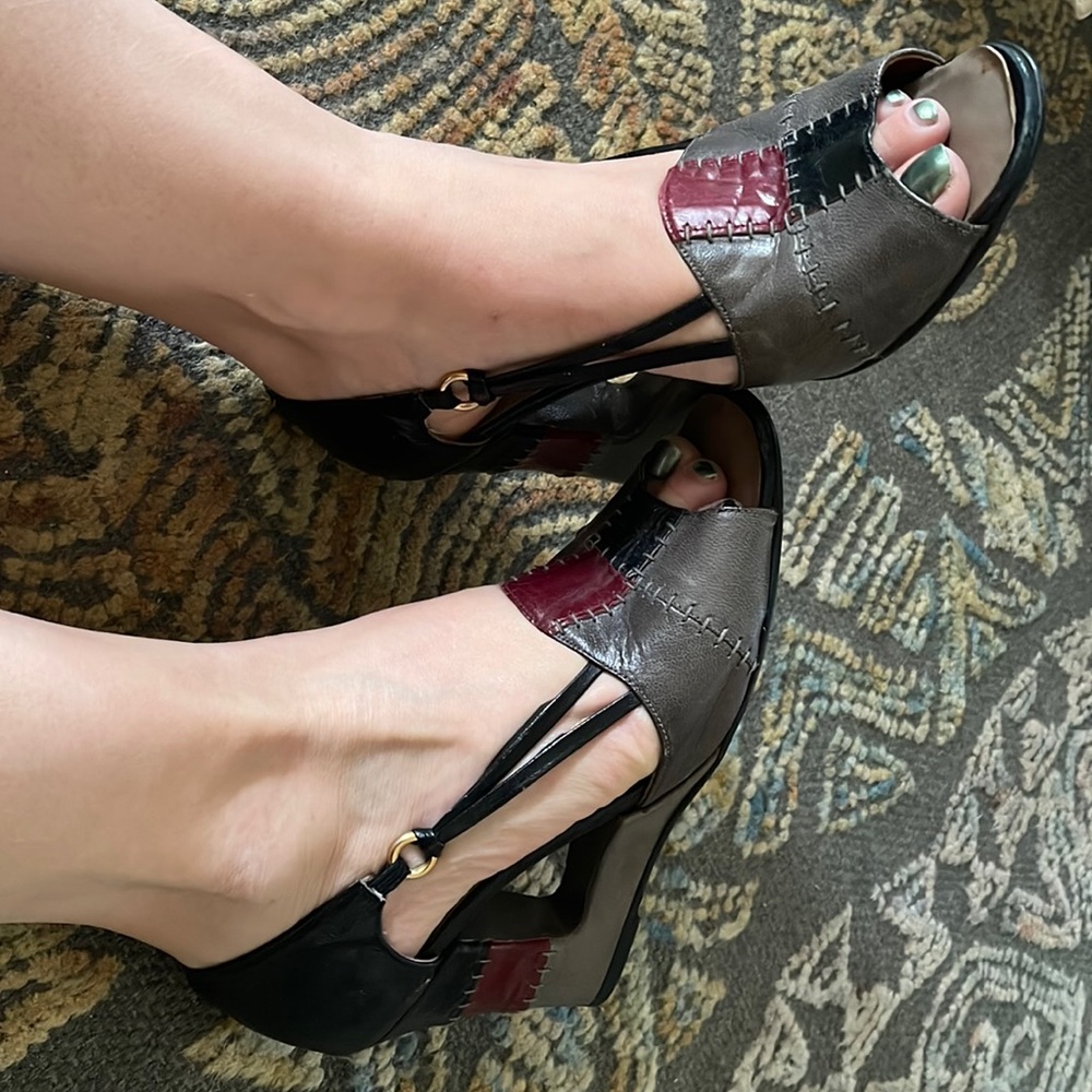 Vintage Patchwork Disco Platform Sandals - image 1